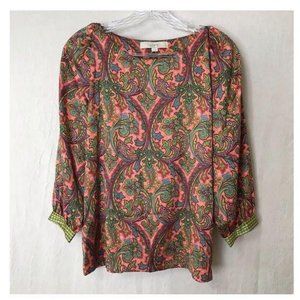 Loft Petites Balloon Sleeve Paisley Print Top